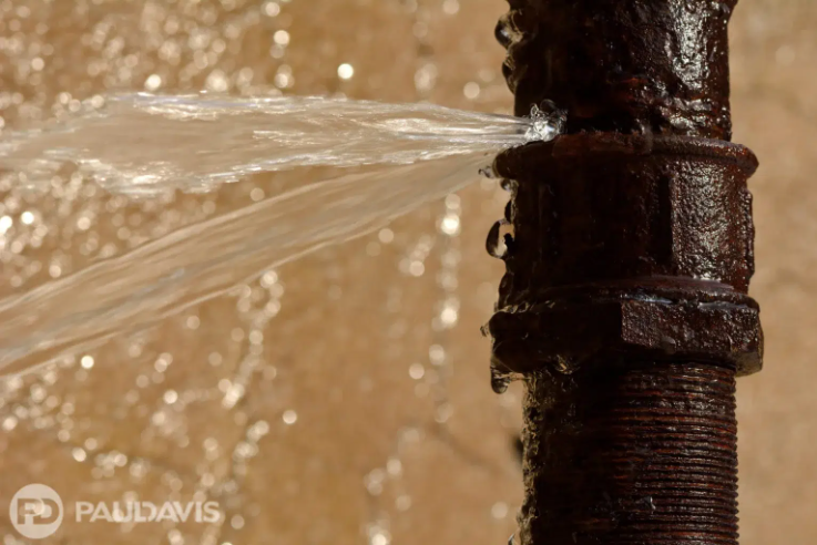 Burst frozen water pipe leaking in home basement causing water damage Rochester MN